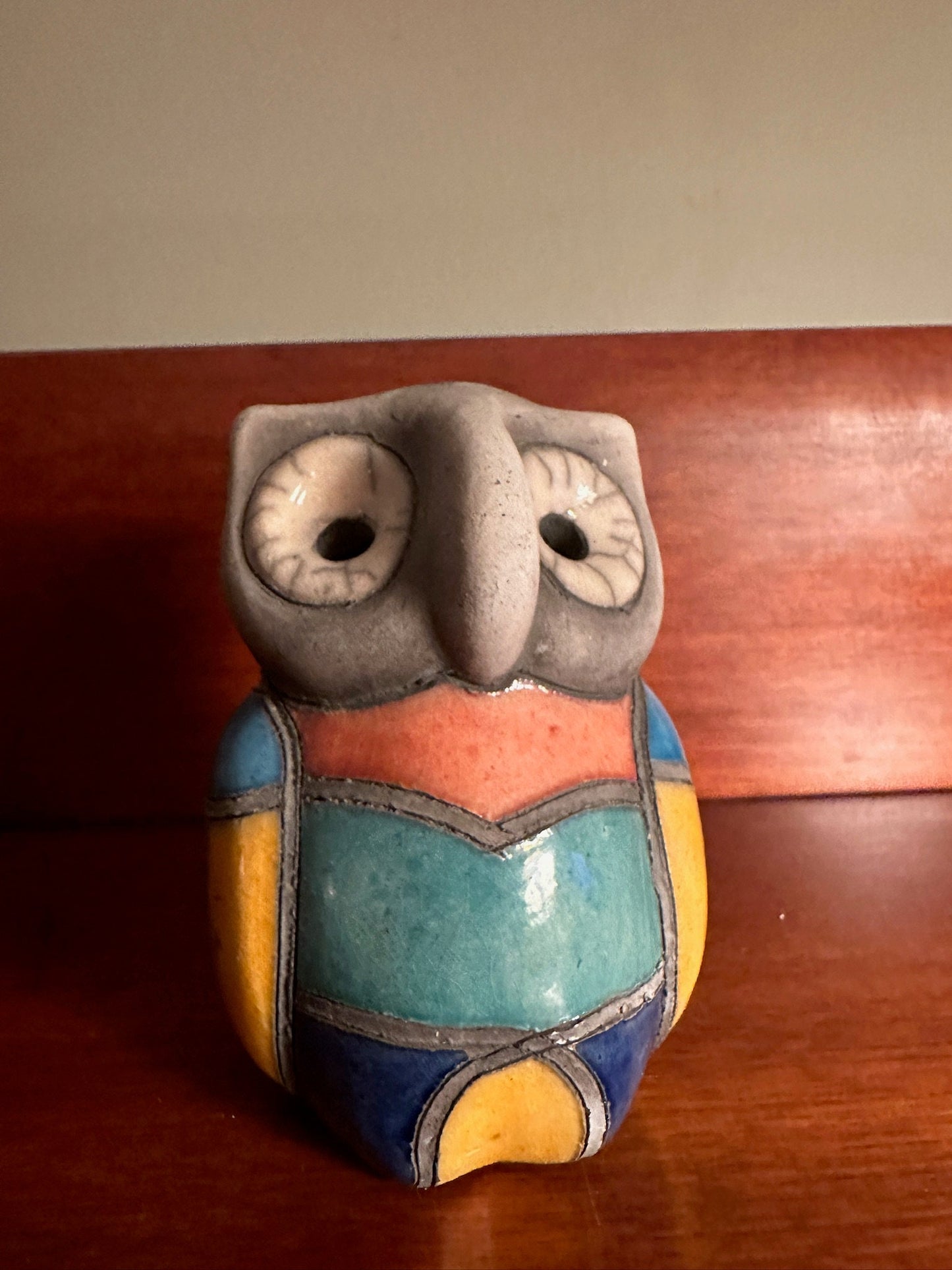 Vintage Mosaic Pottery Owl Figurine - South African Art