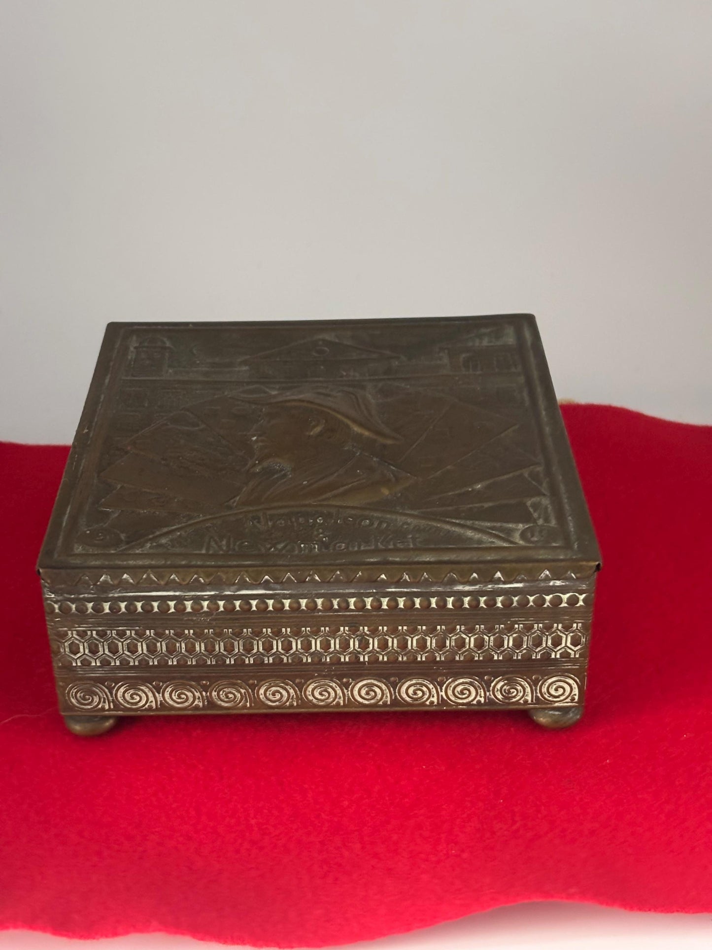 Antique Brass Napoleon Embossed Trinket Box, Poker Chip Container