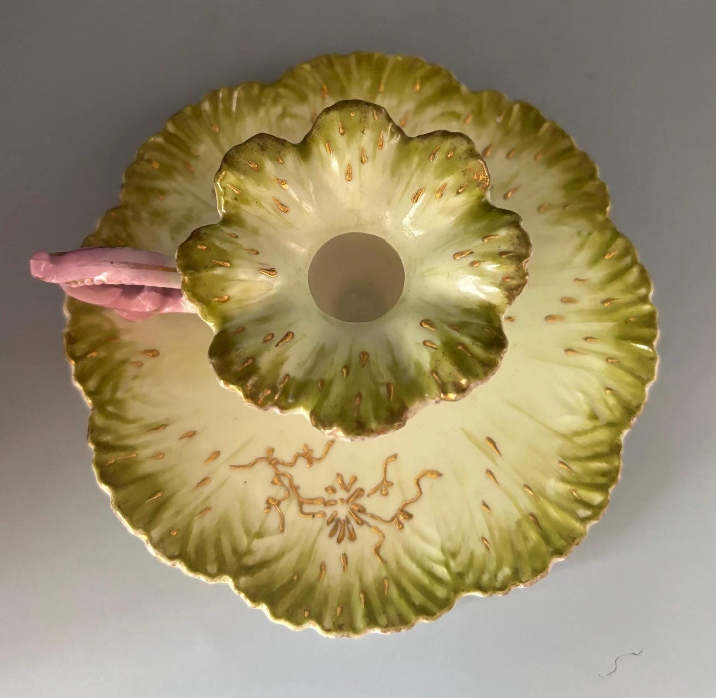 Vintage Limoges Green Gold Pink Fancy Candle Chamberstick with Saucer, French Porcelain Candle Holder, Unique Gift for Her