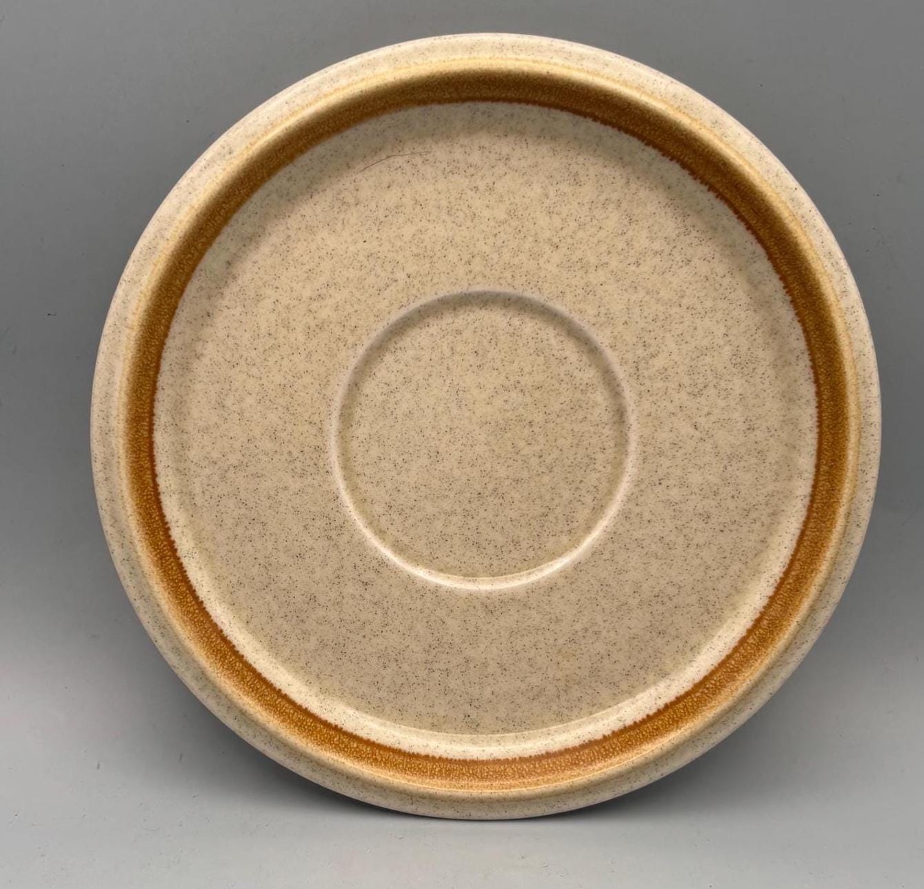 Vintage Mikasa Saucer Plate Stone Manor Stoneware F5800 Tan Speckle With Brown Trim Lover Antiques and Vintage
