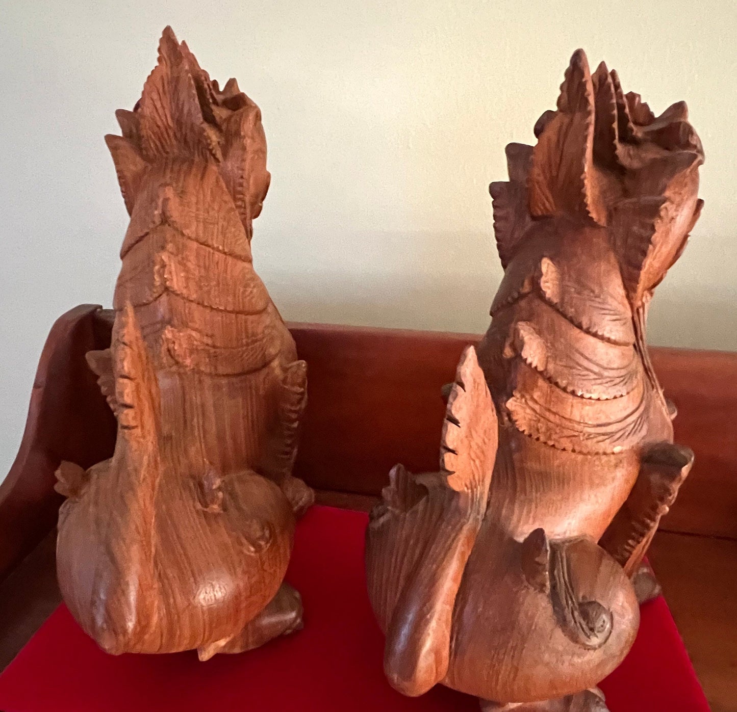 Vintage Carved Teak Foo Dogs: Hong Kong Statues, Set of 2