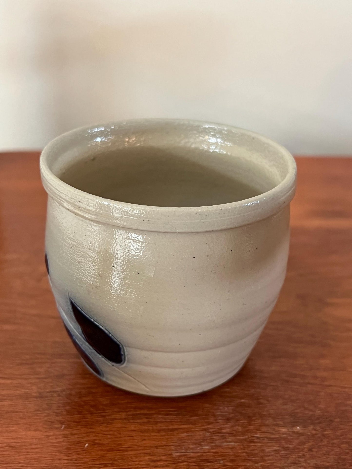Vintage Cobalt Blue Crock with Leaves Salt Glazed Pottery Vase with Cobalt Blue Flower Design Lover Antiques and Vintage