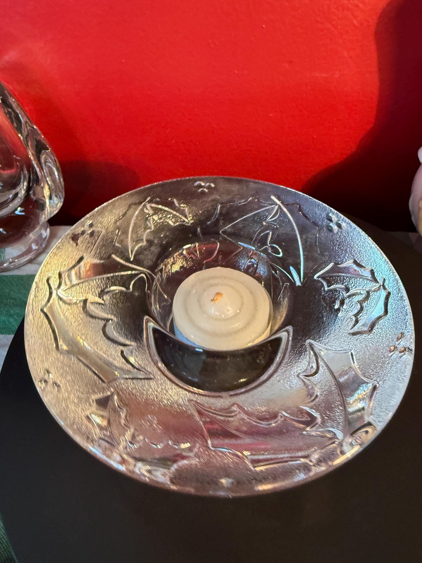 Vintage Glass Votive Candle Holder 5 Inch Wide 2 Inch High Embossed Design