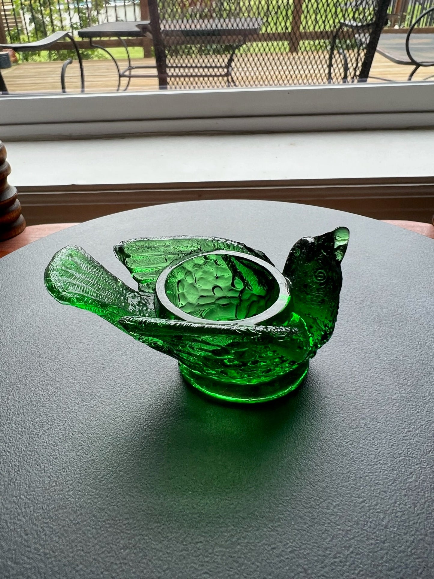 Vintage Green Degenhart Art Glass Rooster Salt Cellar Dish