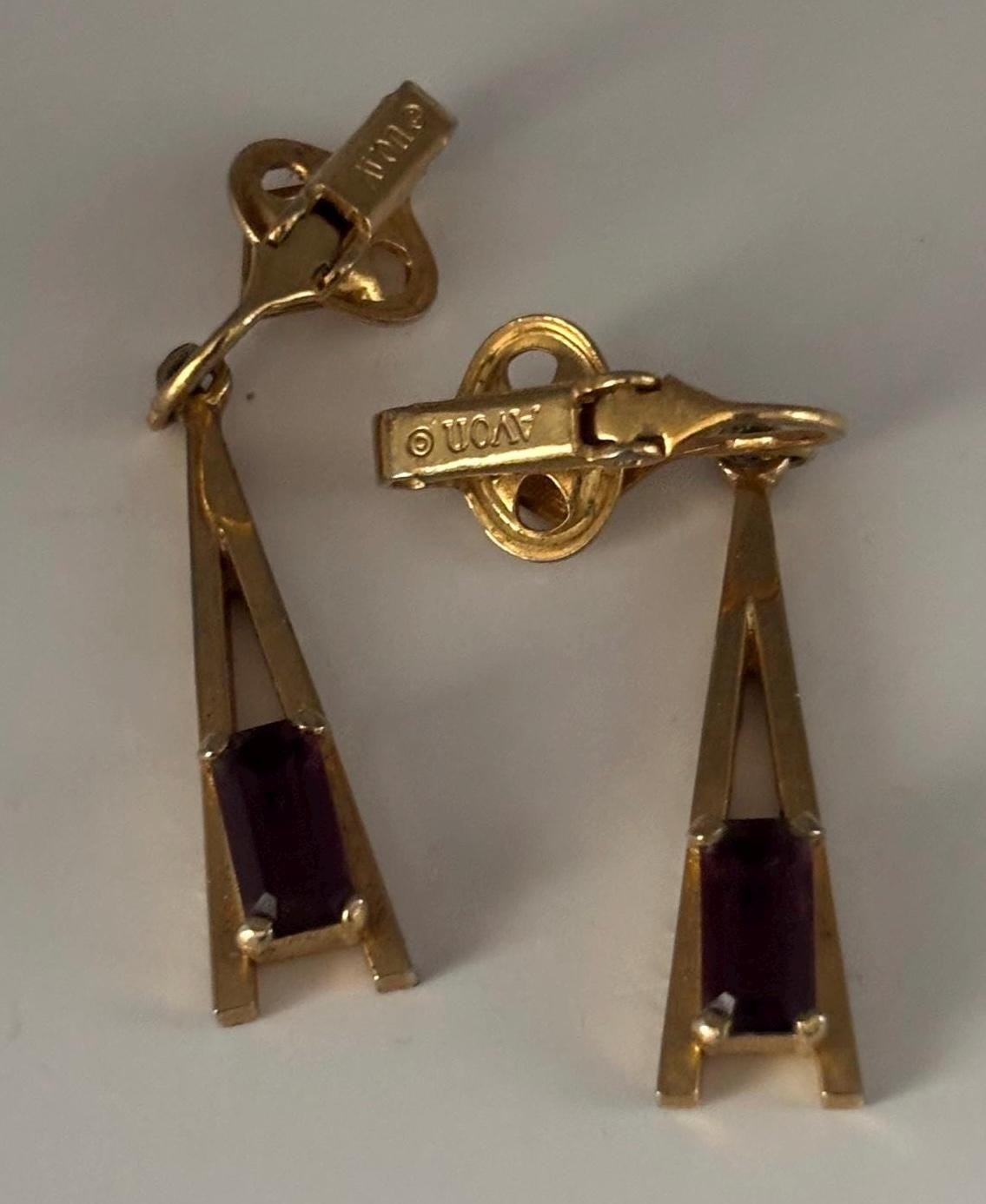 Vintage Avon Amethyst Stone & Gold Earrings Lover Antiques and Vintage