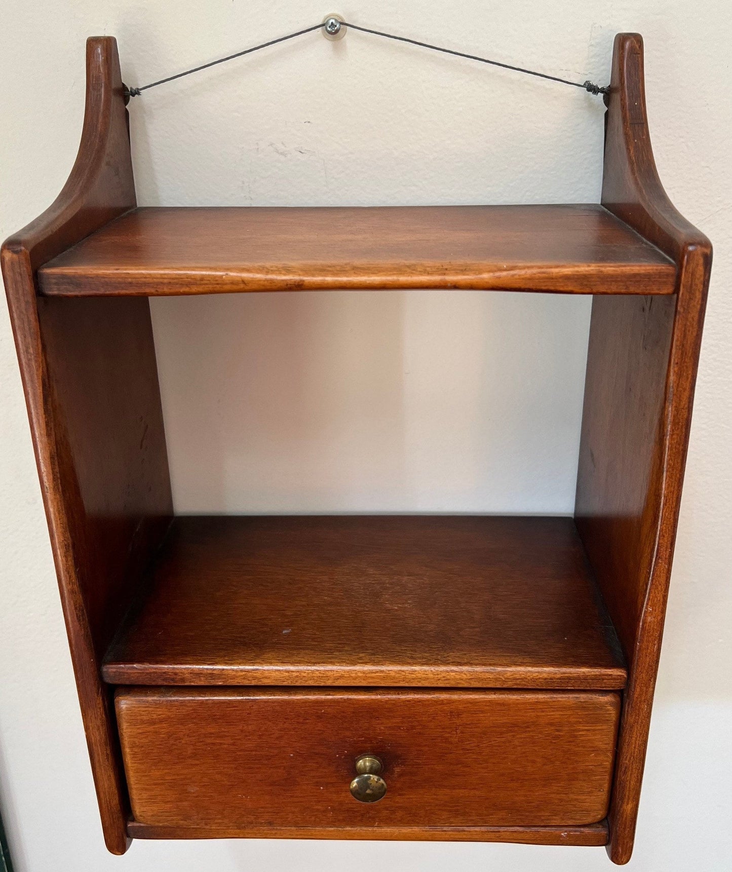 Vintage Cushman Colonial Hanging Wall Shelf with Drawer No. 3-46