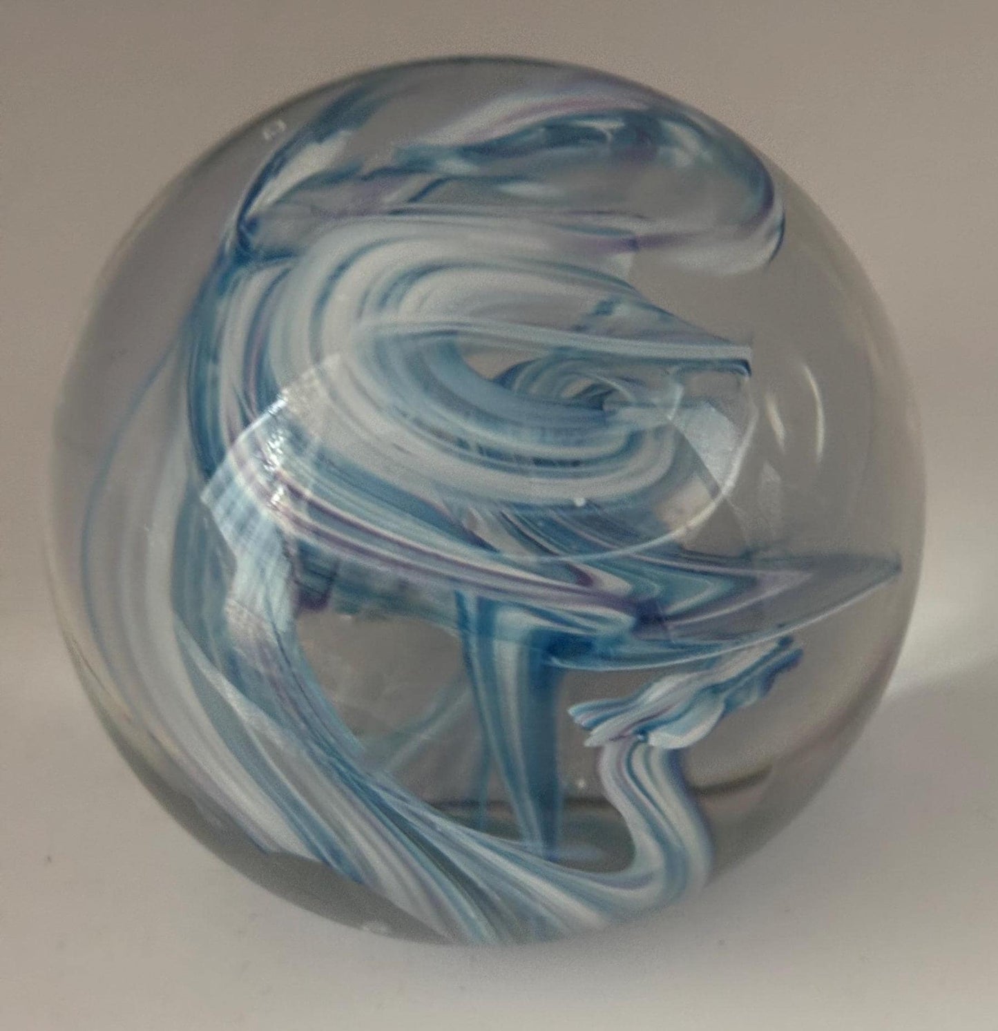 Ocean Hand Blown Blue White Glass Paperweight, Seaside Glass Art