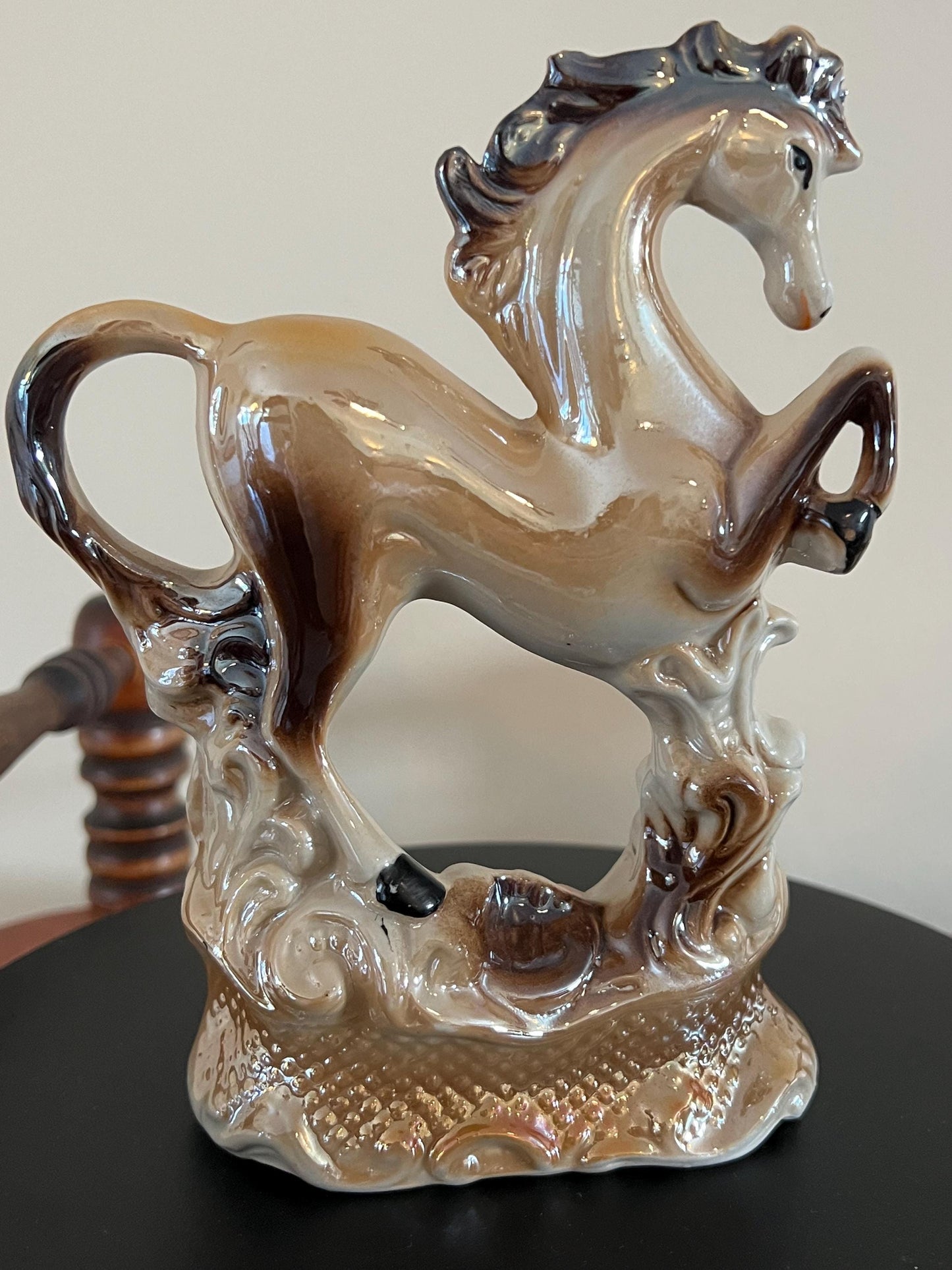 Vintage Prancing Horse Shiny Ceramic Art Made in Brazil Horses Art Lover Antiques and Vintage