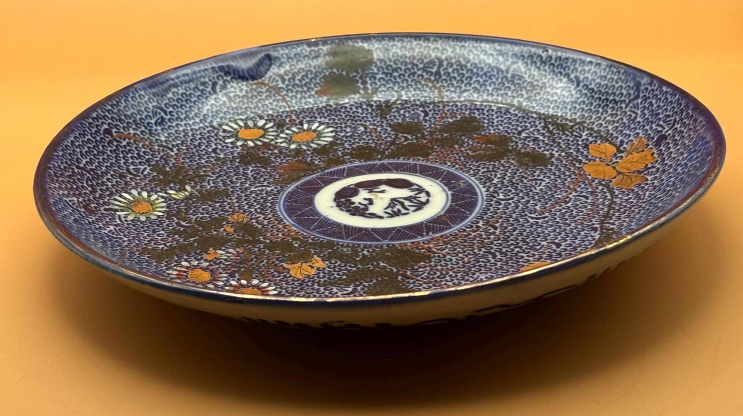 Antique Chinese Qing Dynasty Qianlong Period Blue Glazed Medallion Dish Cobalt Blue on Porcelain Bowl Lover Antiques and Vintage