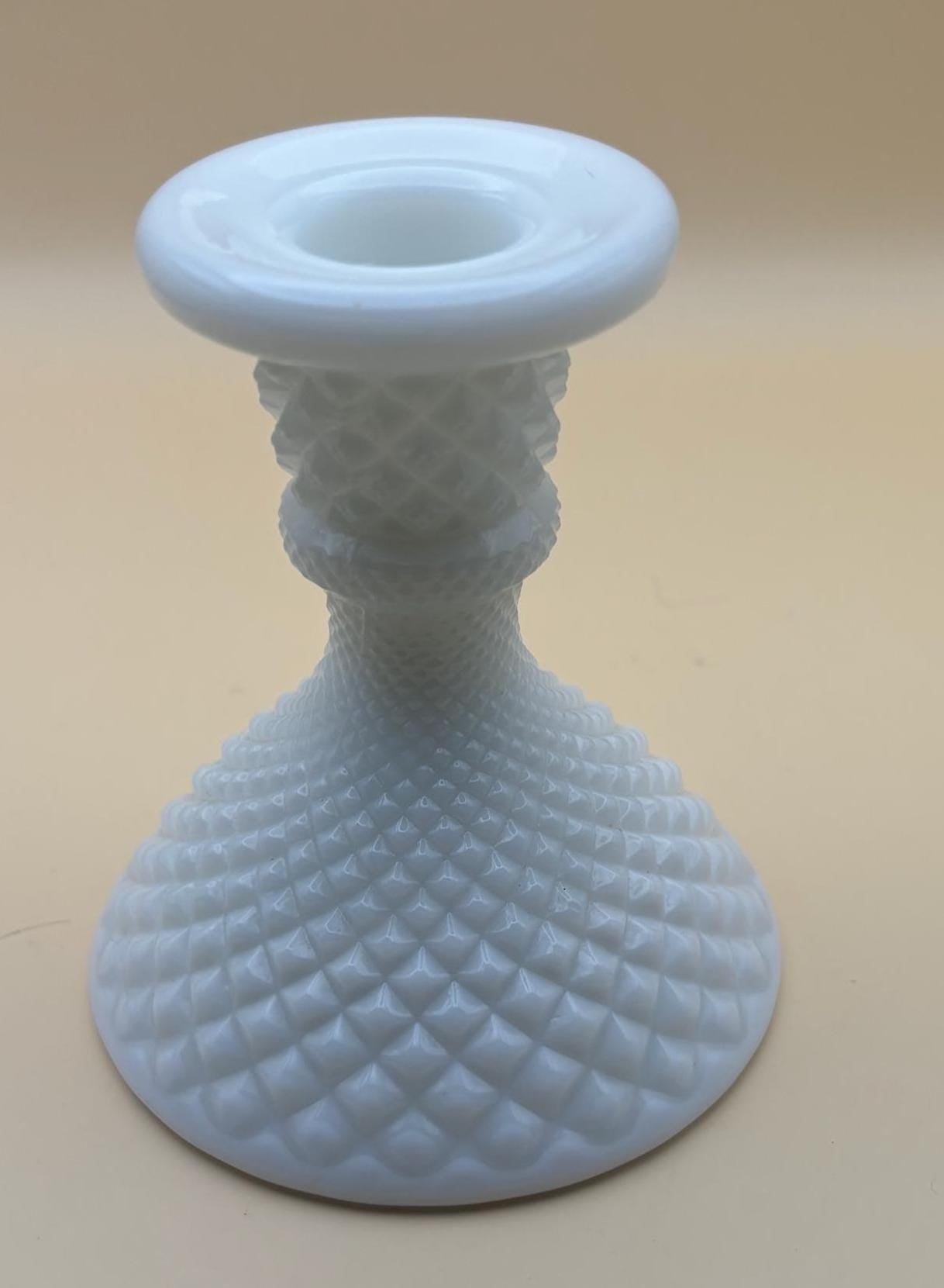 Vintage Westmoreland Diamond Hobnail Milk Glass Candle Stick Holder Lover Antiques and Vintage