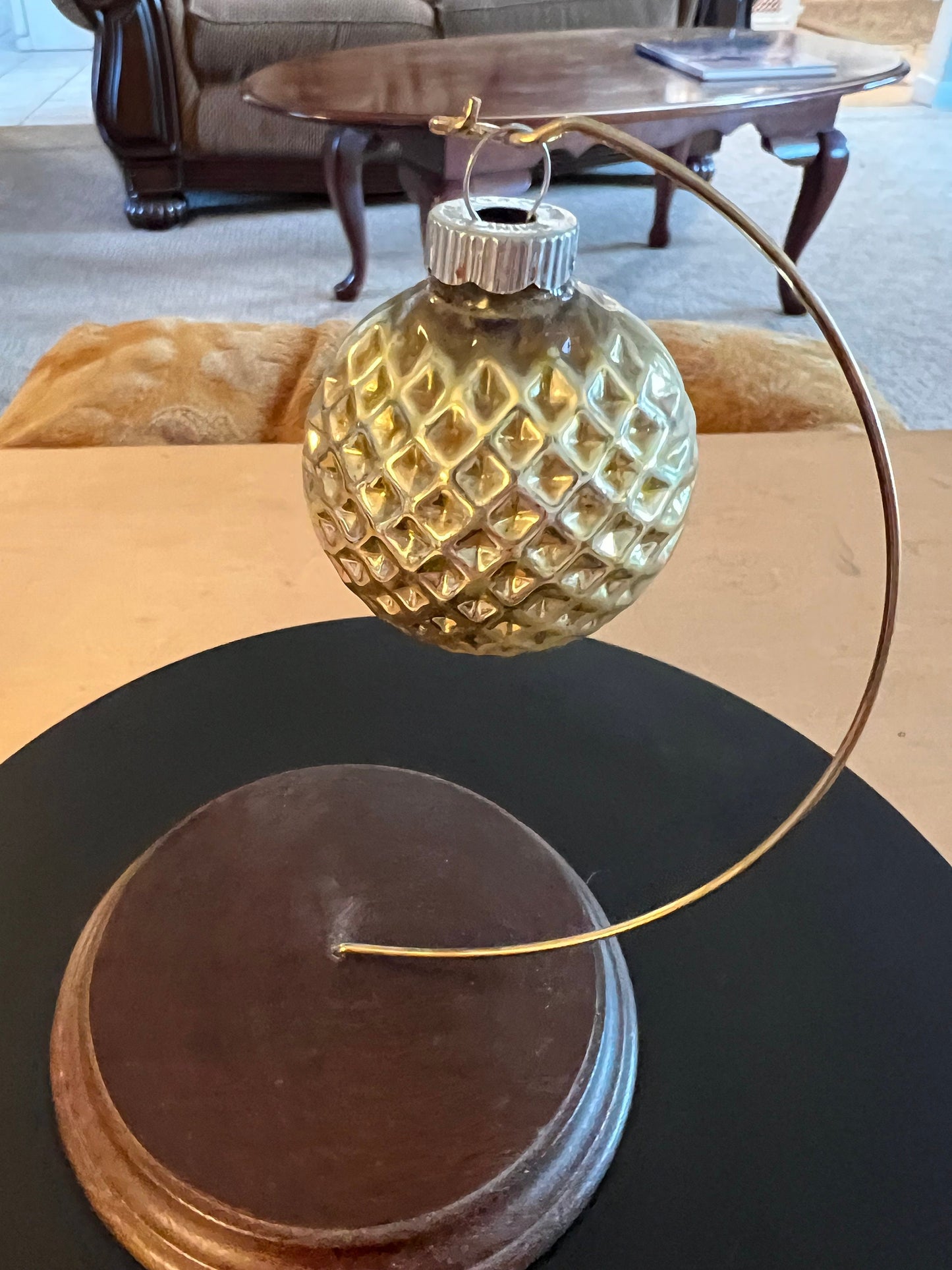 Vintage Shiny Brite Champagne Ornament: Bumpy Golf Ball, 1940s