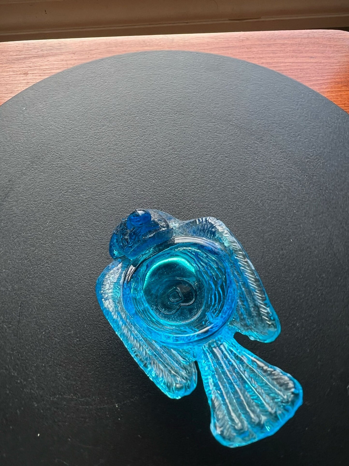 Vintage Blue Degenhart Glass Rooster Salt Cellar Dish