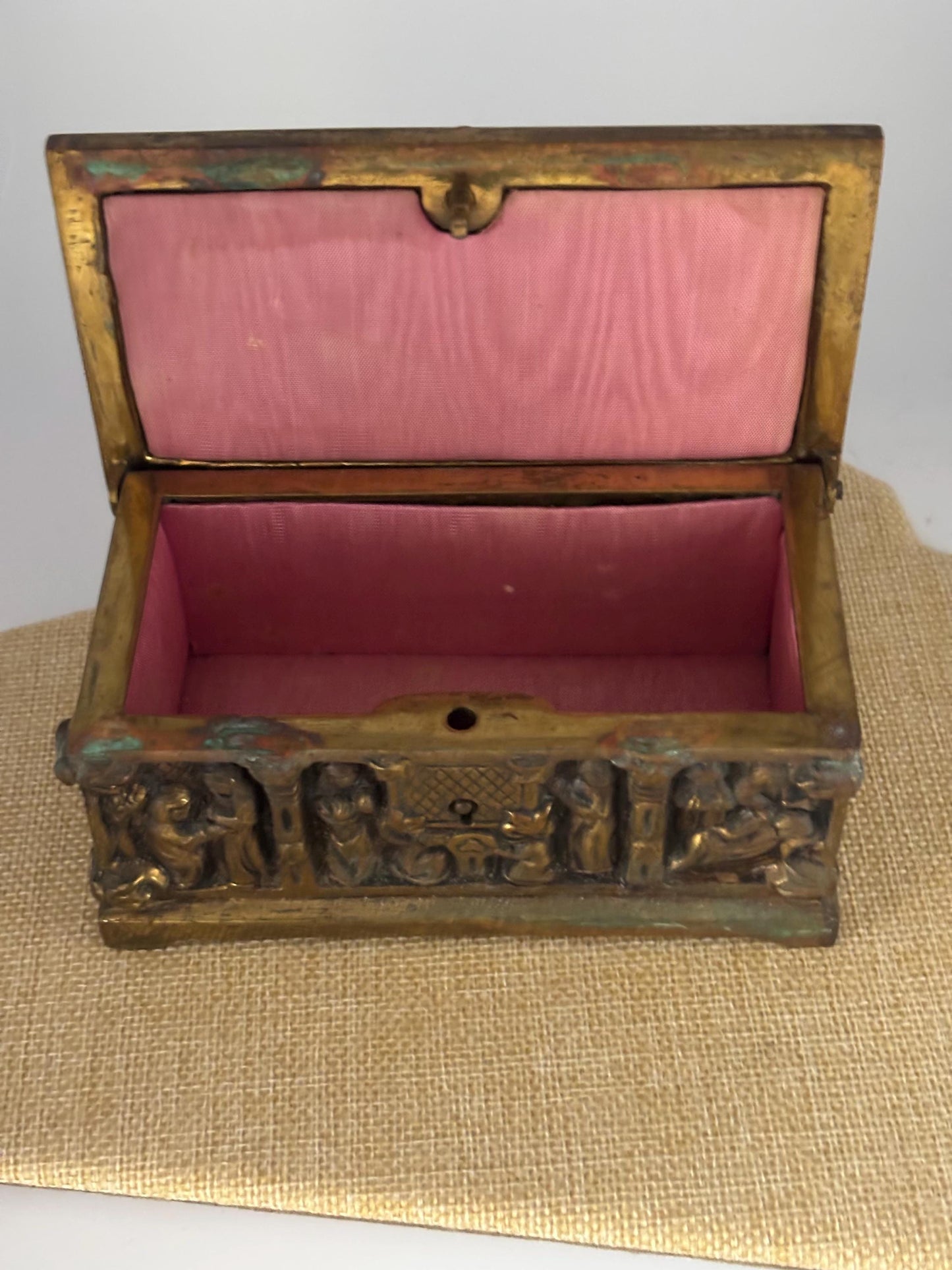 Antique Gothic Bronze Trinket Box Casket Jewelry Box Vintage Relic Collectible