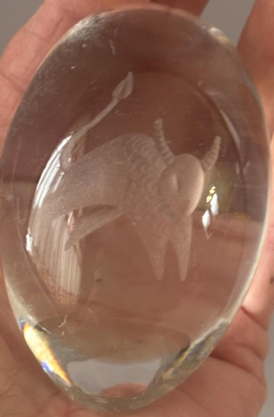 Vintage Ekenas Crystal Glass Paperweight Etched Taurus Bull Sweden