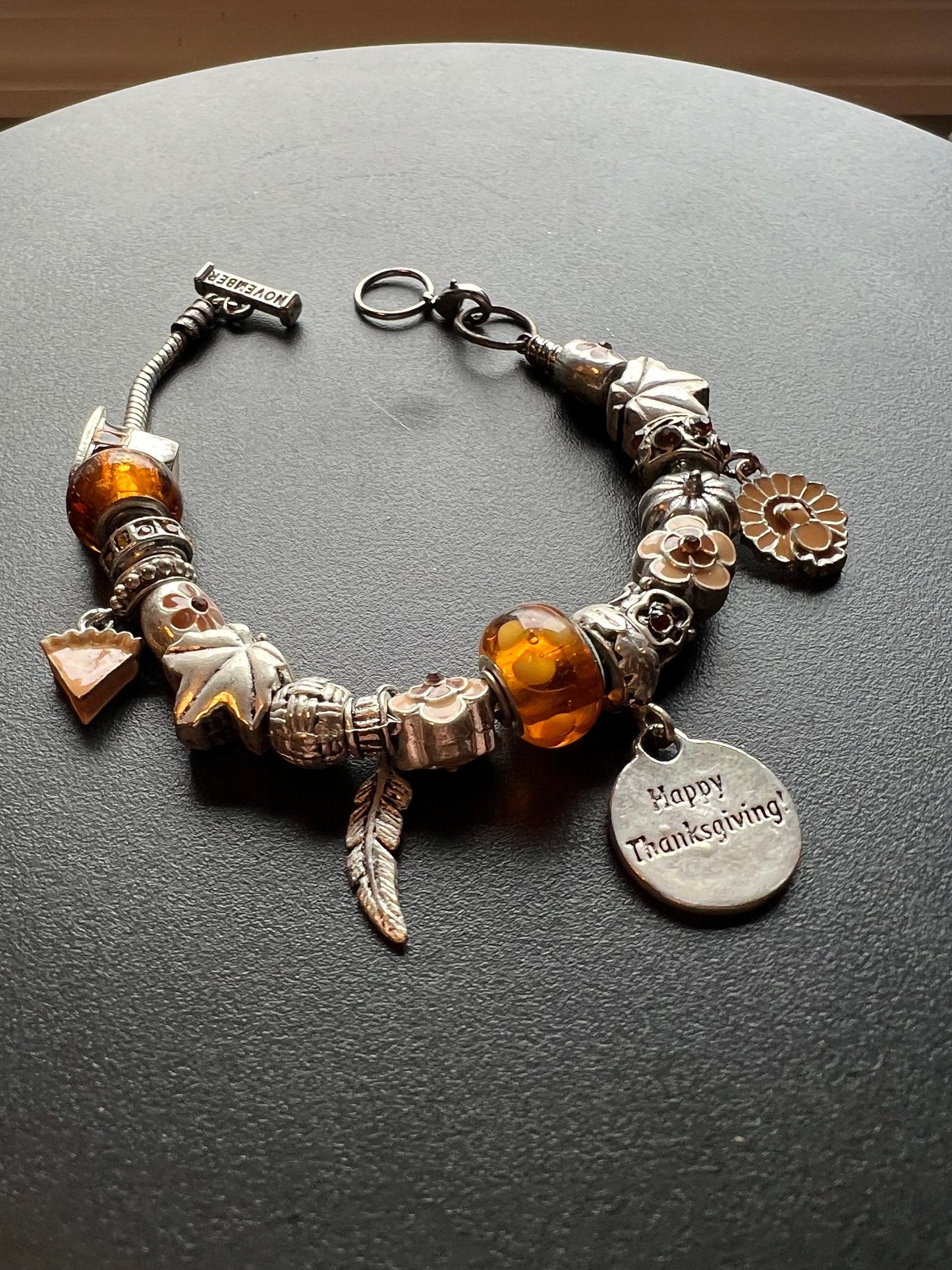 Willabee & Ward Charm Bracelet: Thanksgiving Theme, Amber Beads