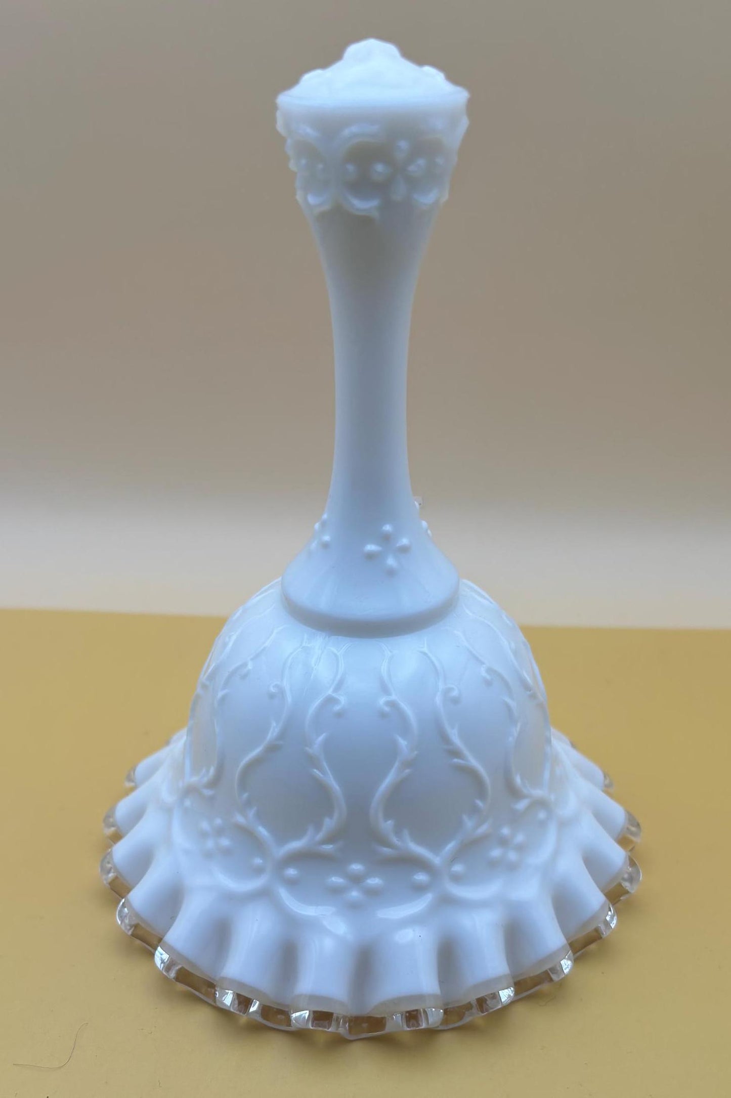 Vintage Fenton Silver Crest Spanish Lace Bell White Milk Glass Bell Gift Lover Antiques and Vintage