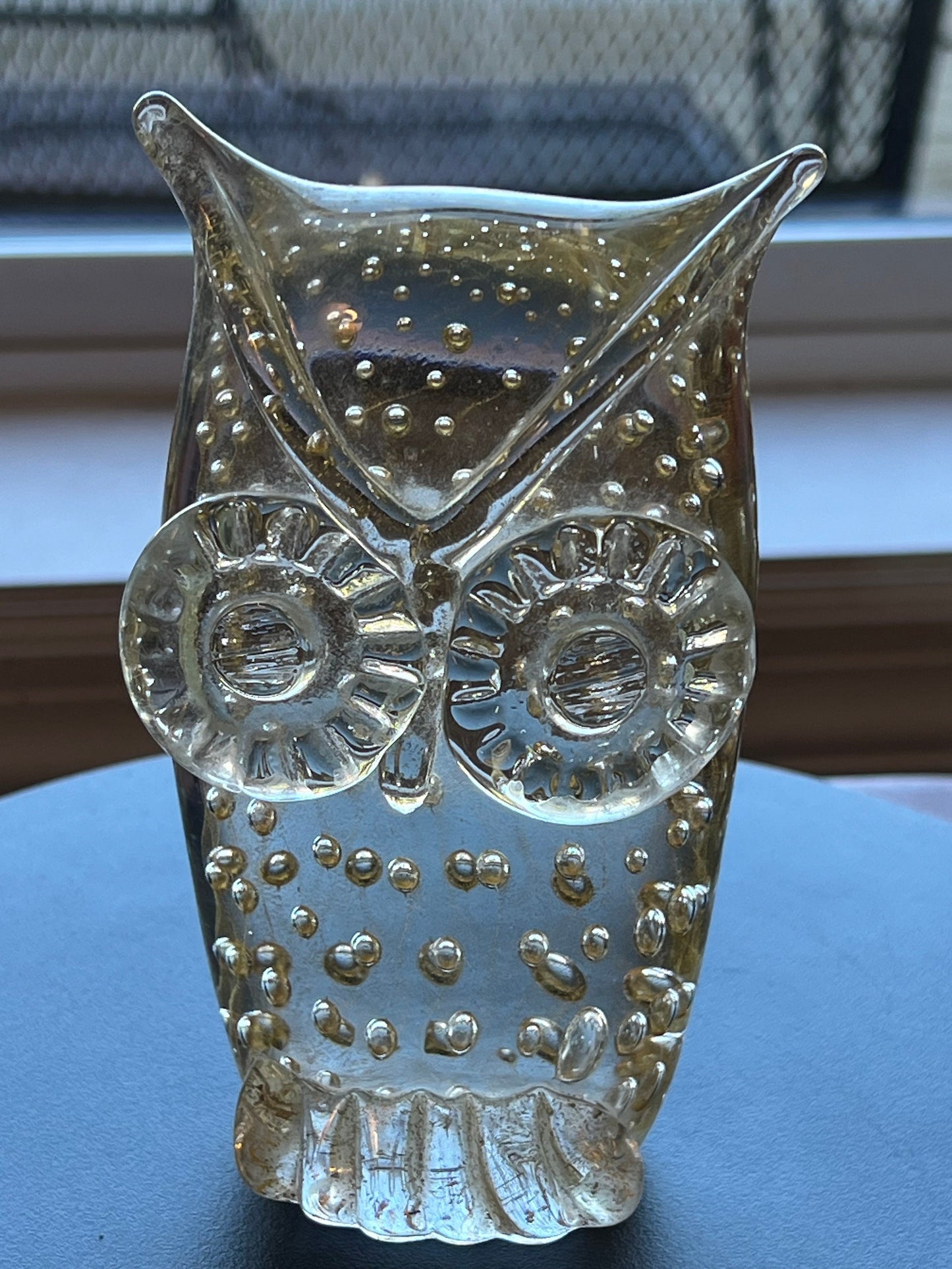 Vintage Murano Art Glass Owl Figurine: Gold Infused Italian Sculpture