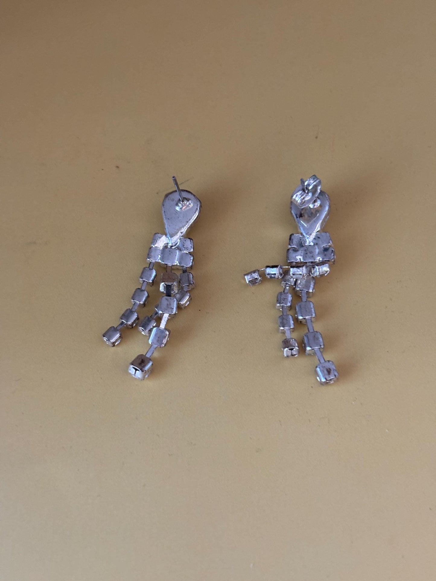 Rhinestone Drop Silver Earrings, Dangle Jewelry