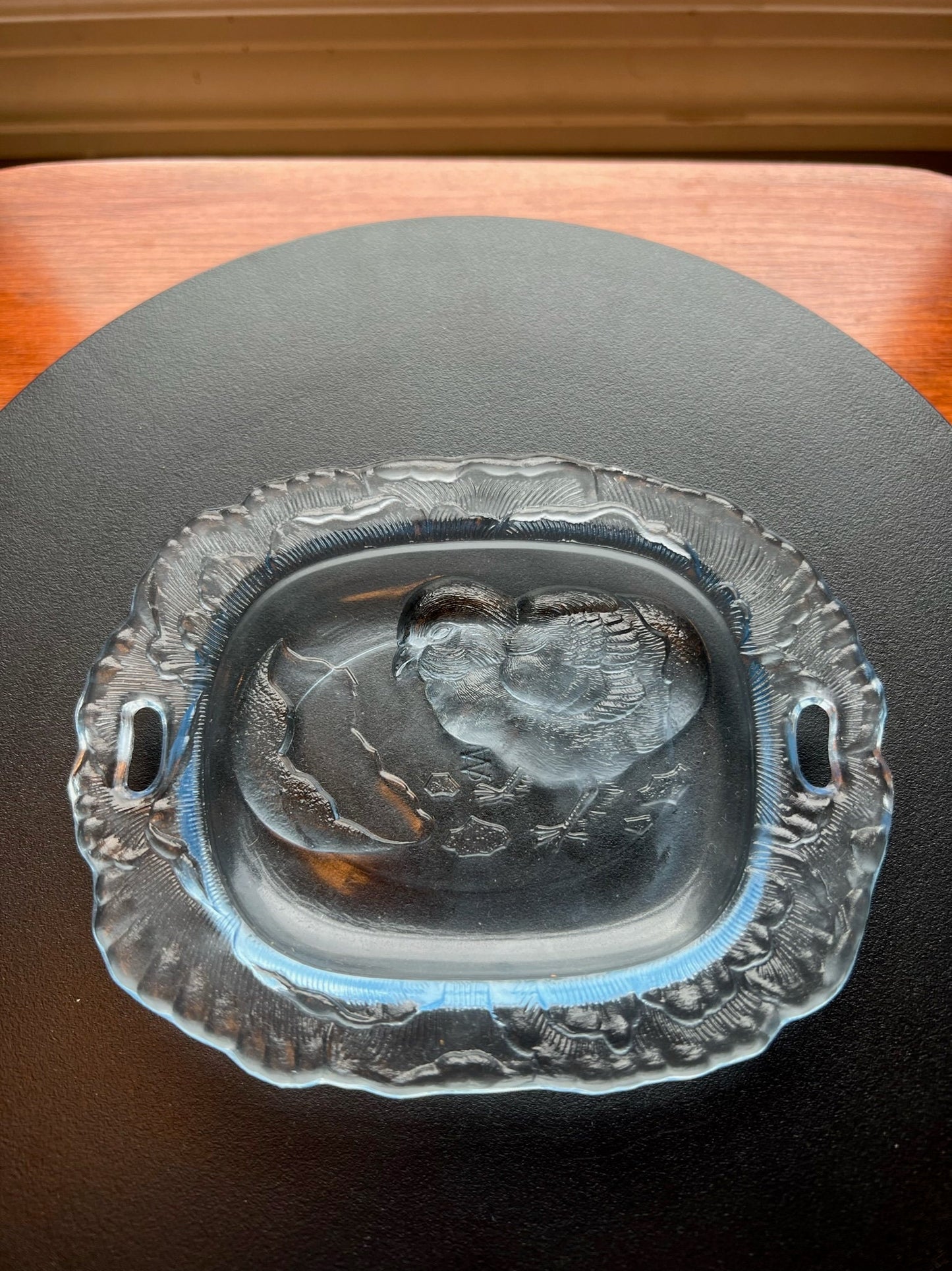Vintage Pressed Glass Chick Plate: Emerging from Egg Design, 4" Small Plate