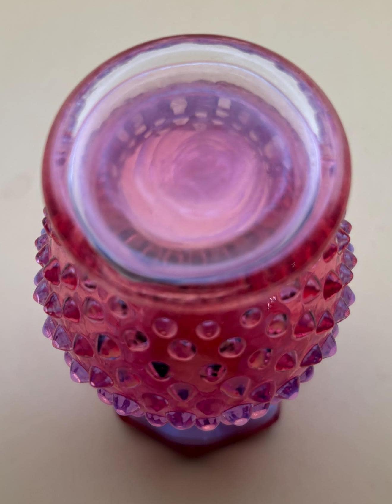 Vintage Fenton Cranberry Opalescent Miniature Hobnail Vase with Pedestal Lover Antiques and Vintage