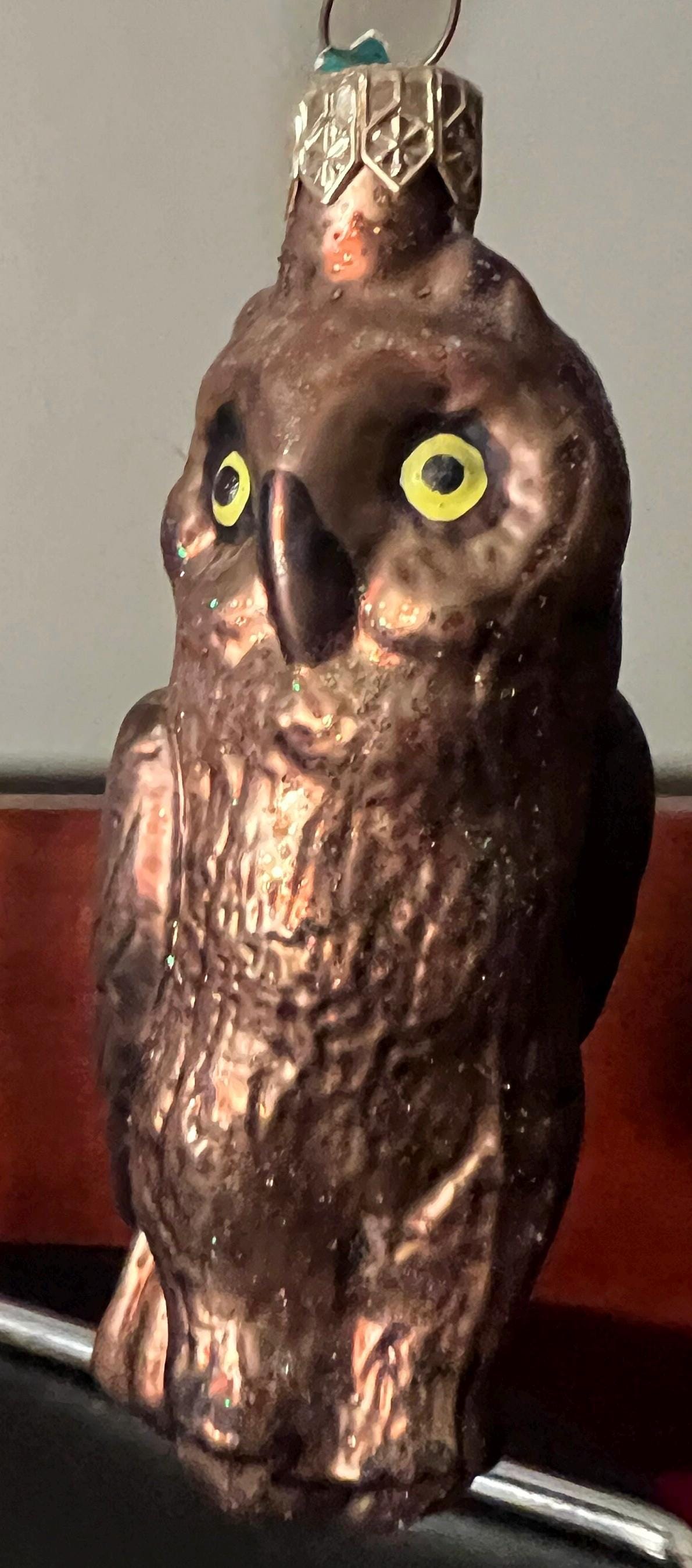 Vintage Hand Blown Glass Owl Ornament - Made in Germany