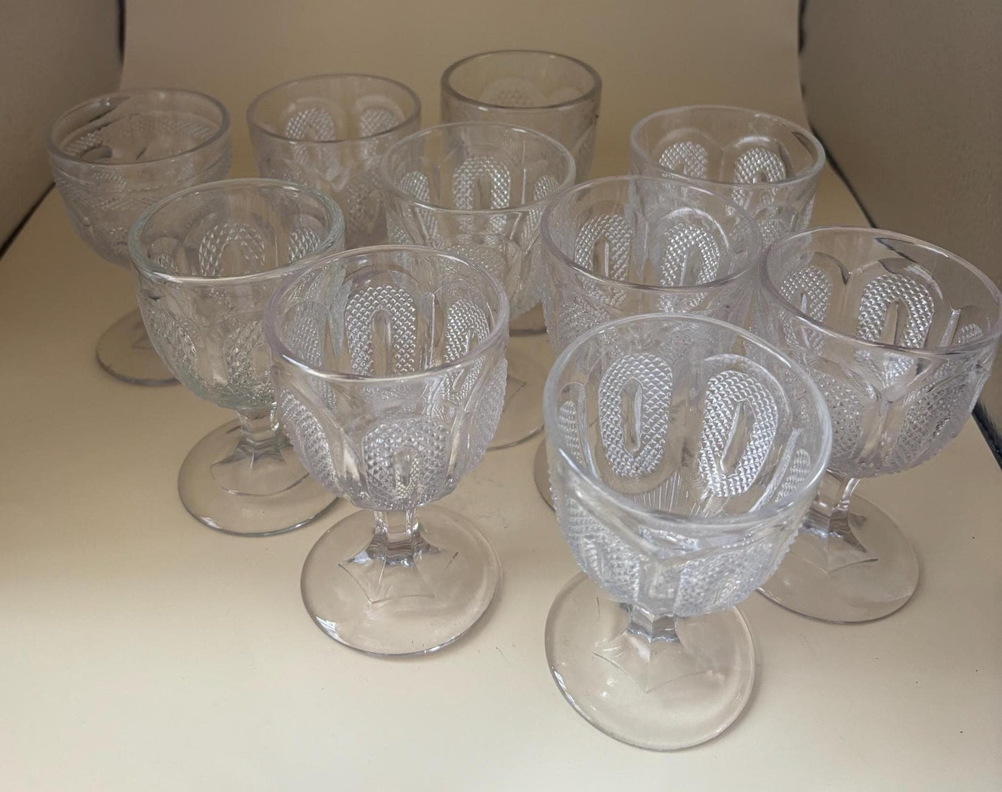 Antique Hobbs Brockunier Glass Goblet, Buckle Design Glass Goblets, Lover Antiques and Vintage