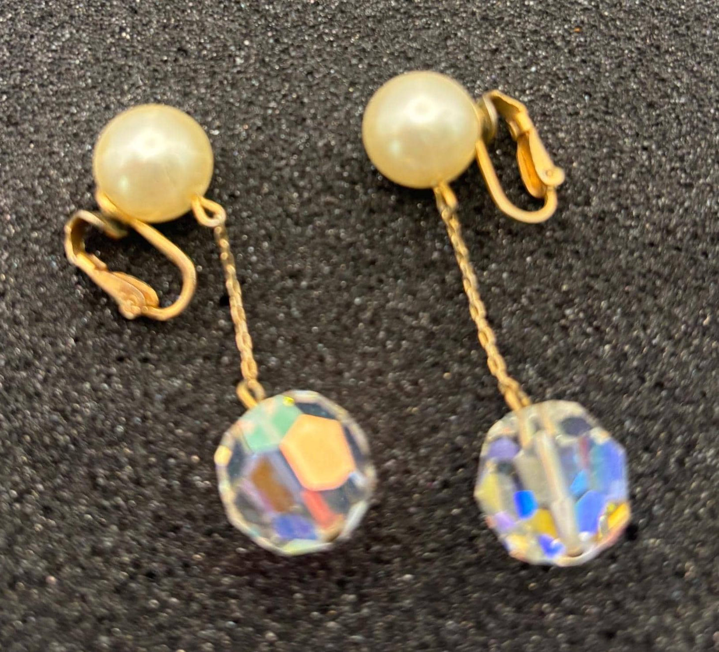 Vintage Pearl Hanging Crystal Earrings Lover Antiques and Vintage