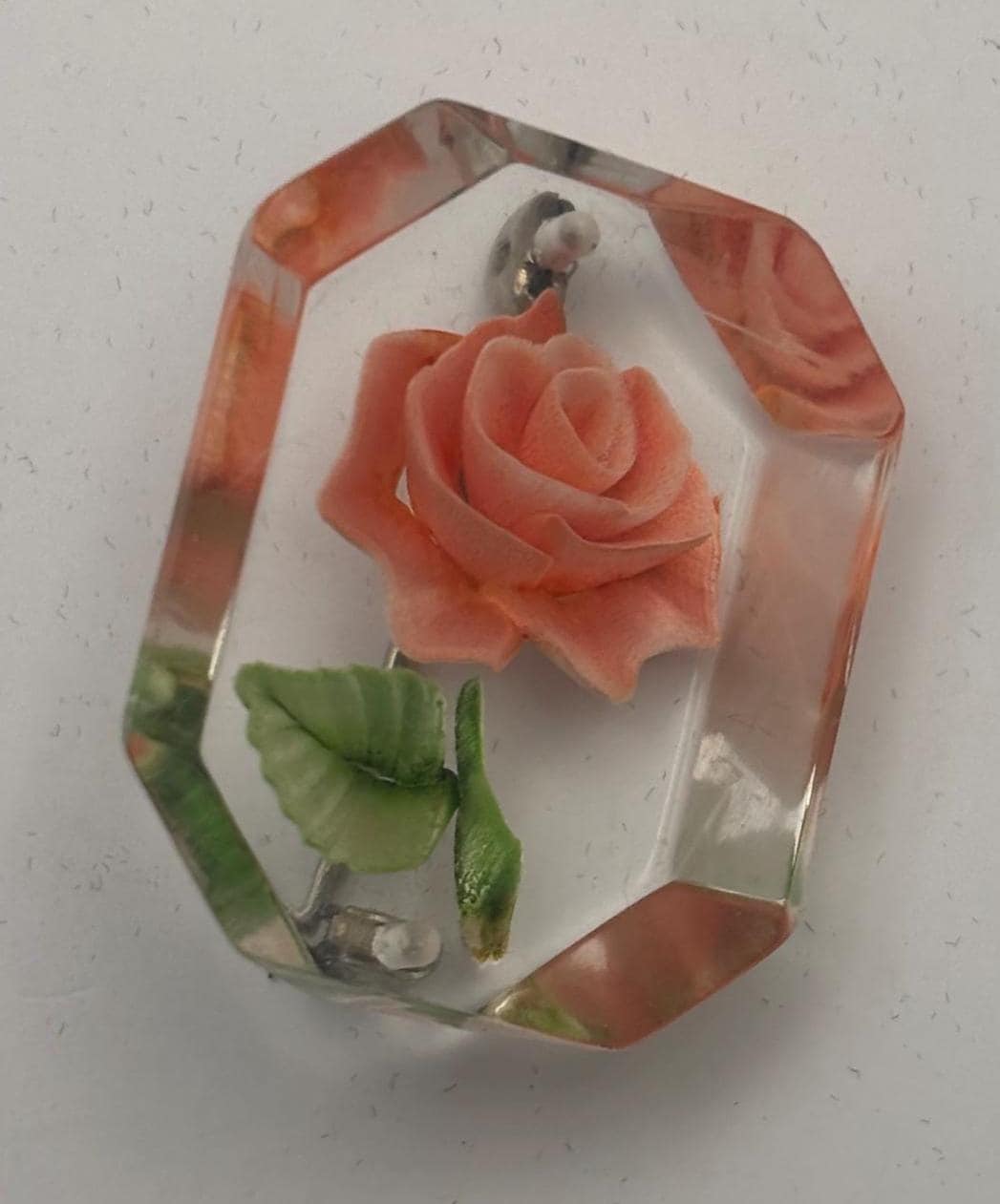 Reverse Rose Carved Lucite Rose Brooch Pin