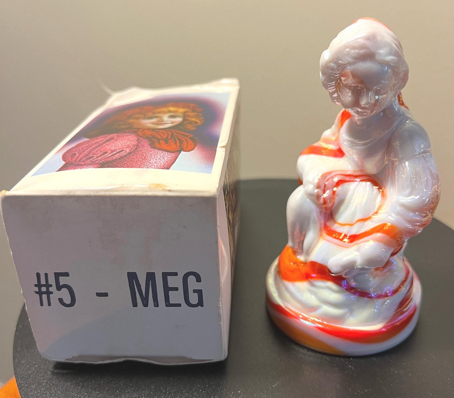 Vintage Little Women Meg #5 Summit Art Orange White Slag Glass Manganese Glows Russ Vogelsong Sculpture Figurine Lover Antiques and Vintage