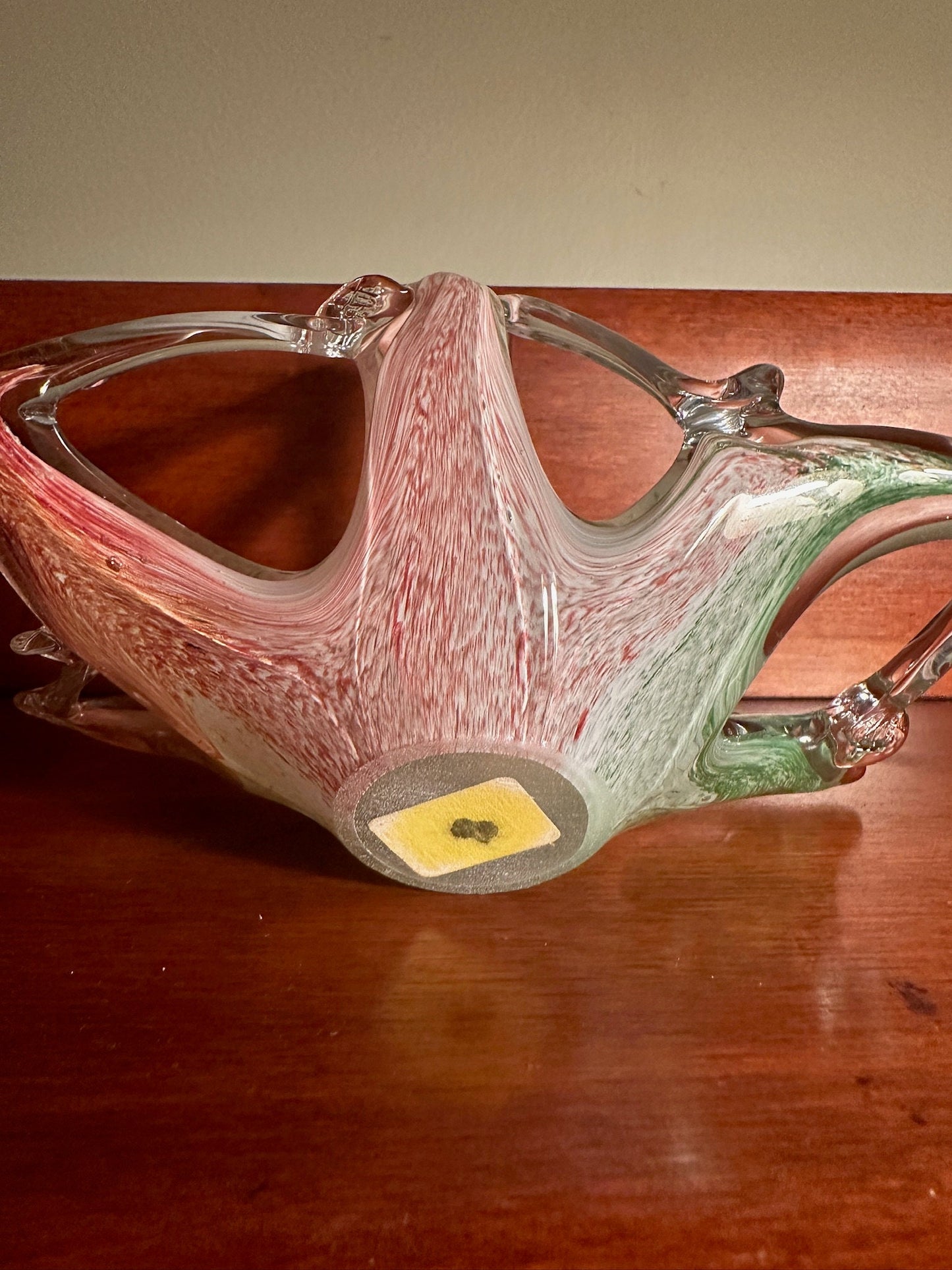 Vintage Murano Art Glass Bowl by Lavorazione: Pink, Blue, Green