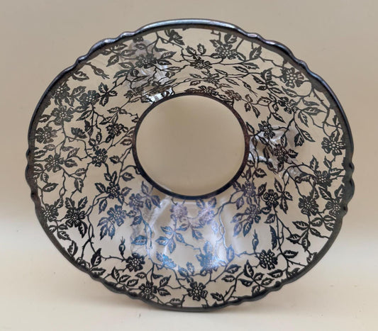 Silver on Crystal Large Three Footed Glass Bowl, By Silver City, Lover Antiques and Vintage