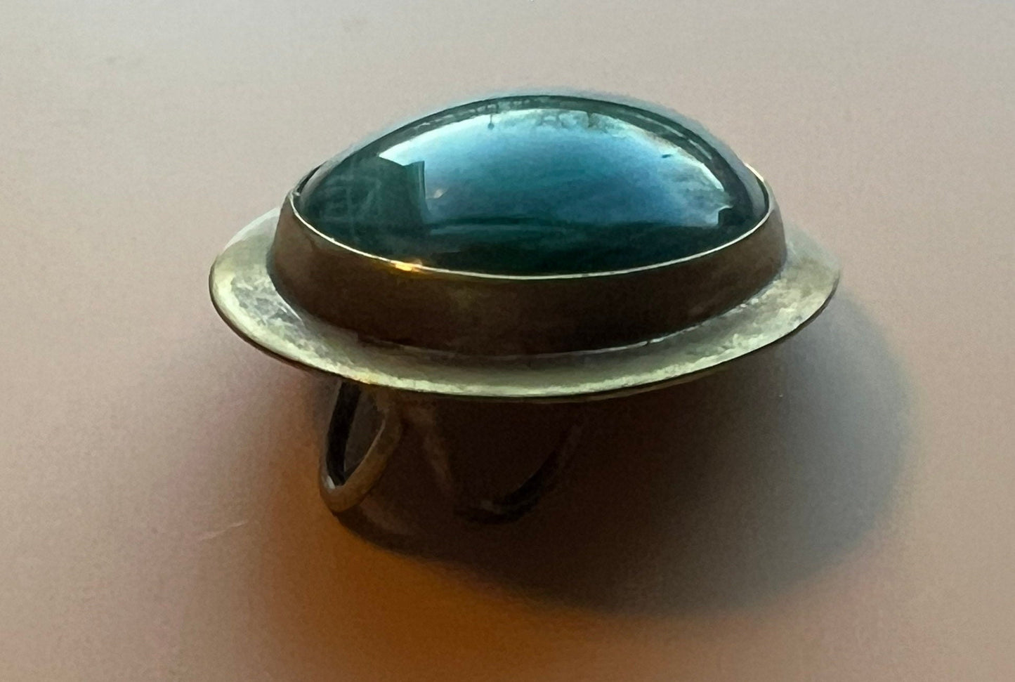 Vintage Malachite and Brass Pendant Hand Wrought in New Mexico Green Stone Jewelry Pretty Things at LAV!