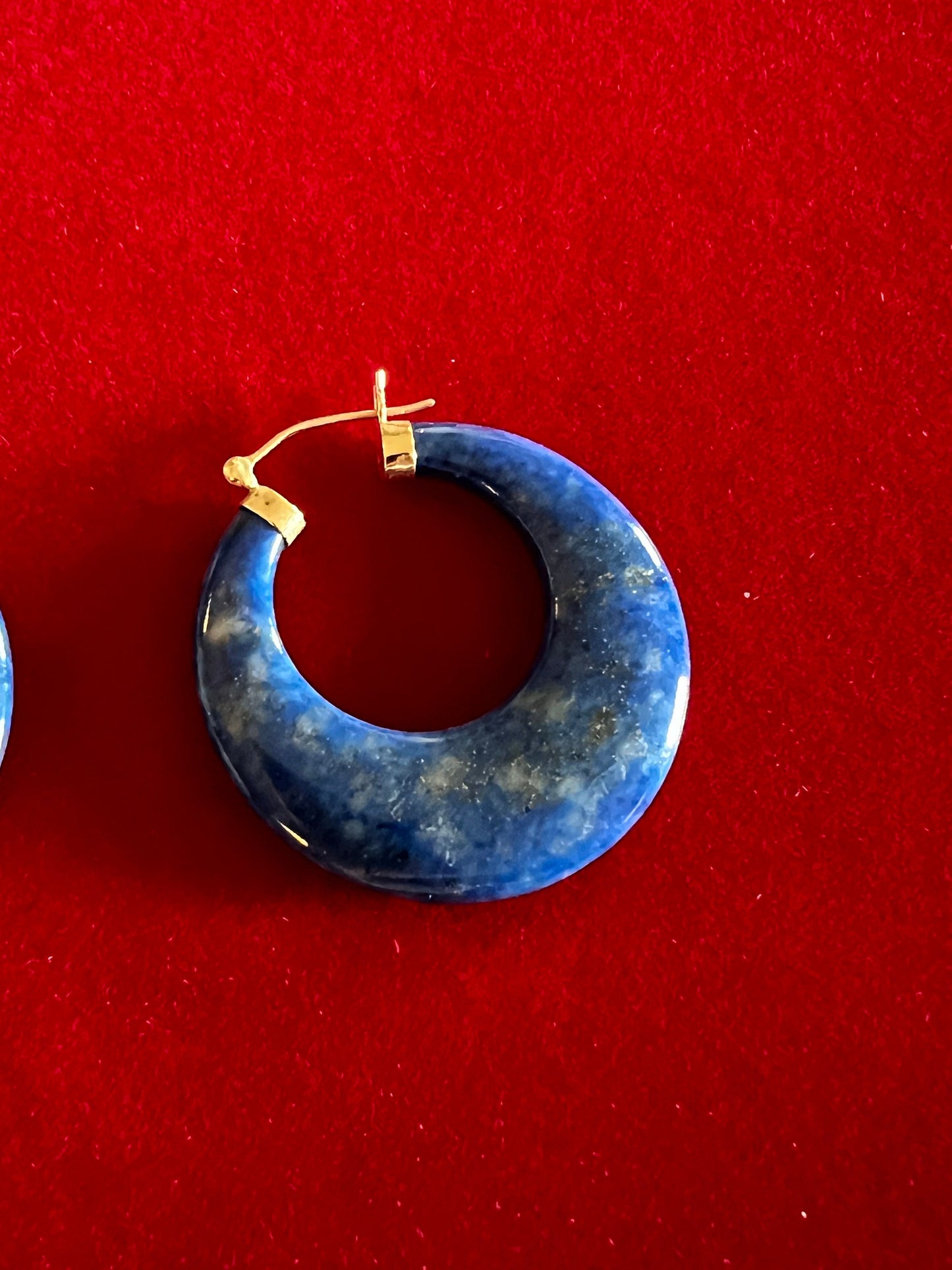 Vintage 14K Gold Lapis Hoop Earrings, Yellow Gold Jewelry