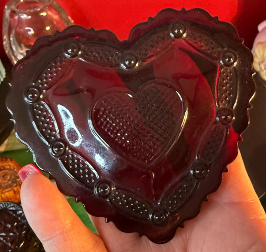 Vintage Ruby Red Heart Trinket Box Small Decorative Jewelry Storage