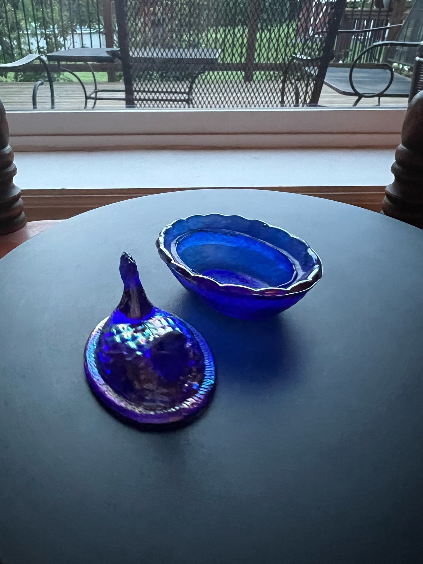 Vintage Cobalt Blue Glass Rooster Covered Dish: Nesting Candy Dish