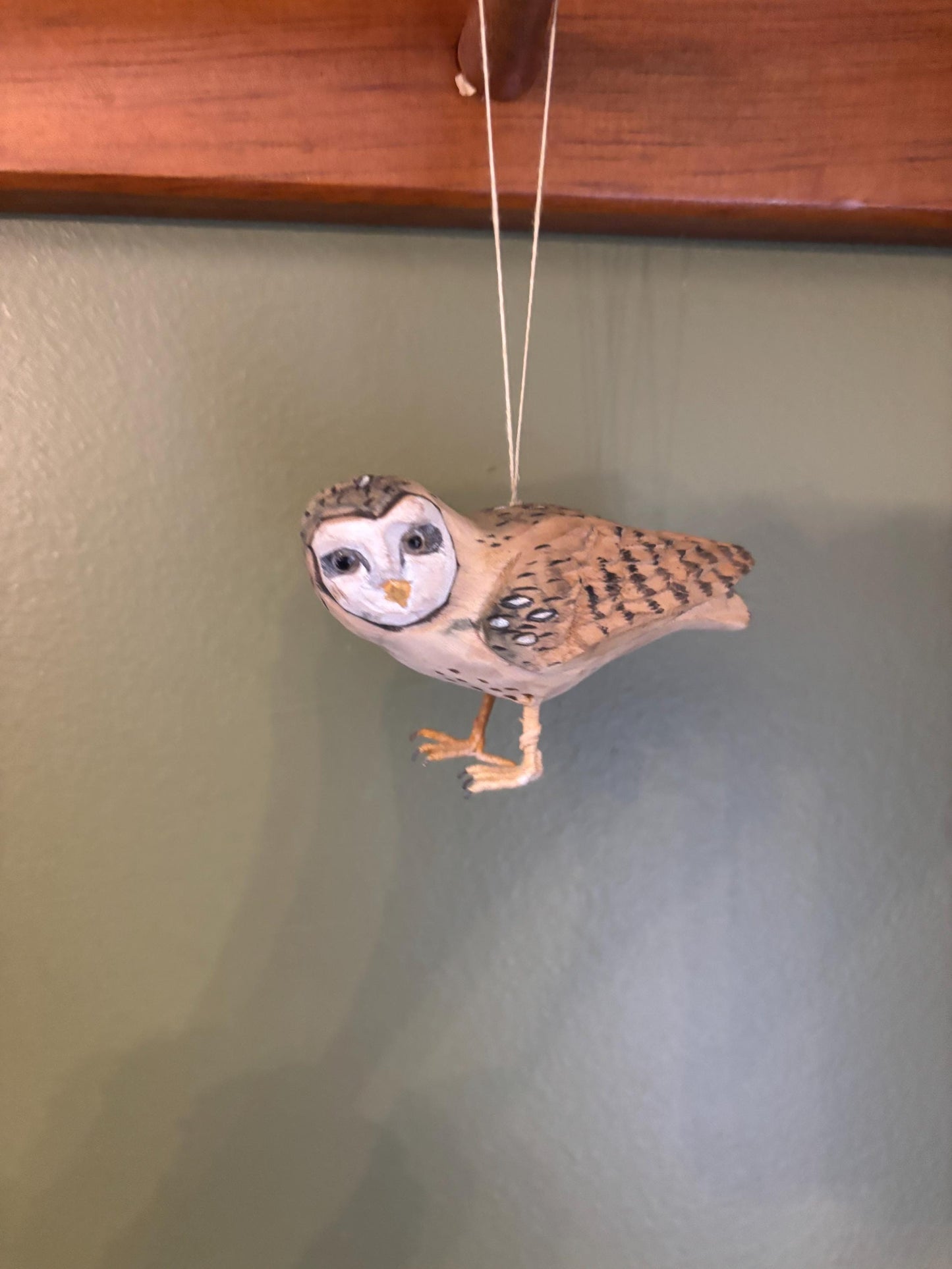 Hand Painted Owl Ornament, Hand Carved Barn Owl Decor, Gift Bird Sculpture
