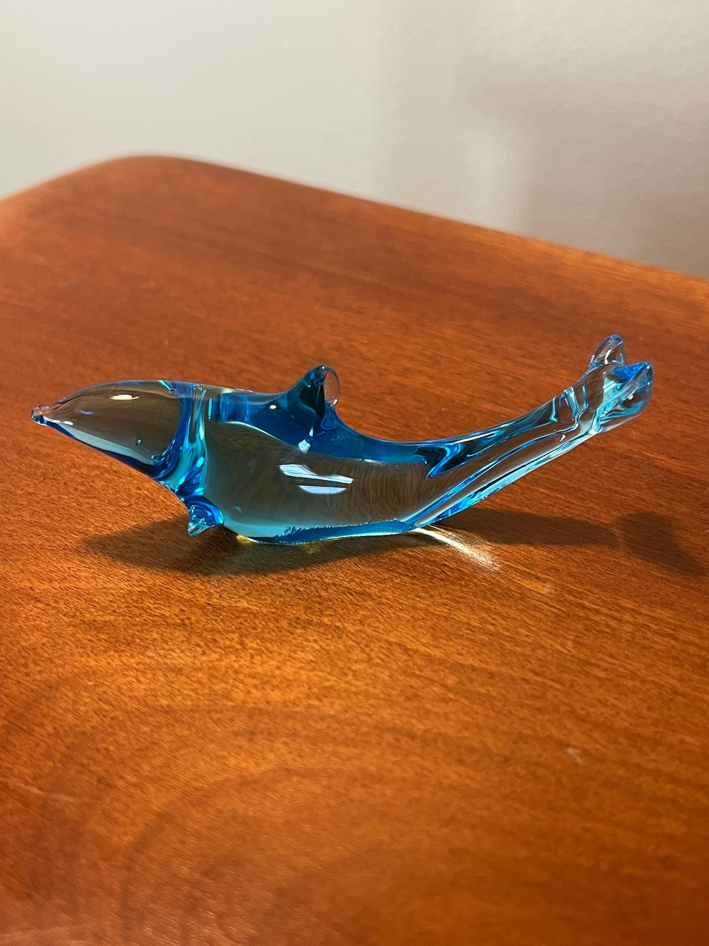 Vintage Blue Glass Dolphin Figurine: Art Glass Animal