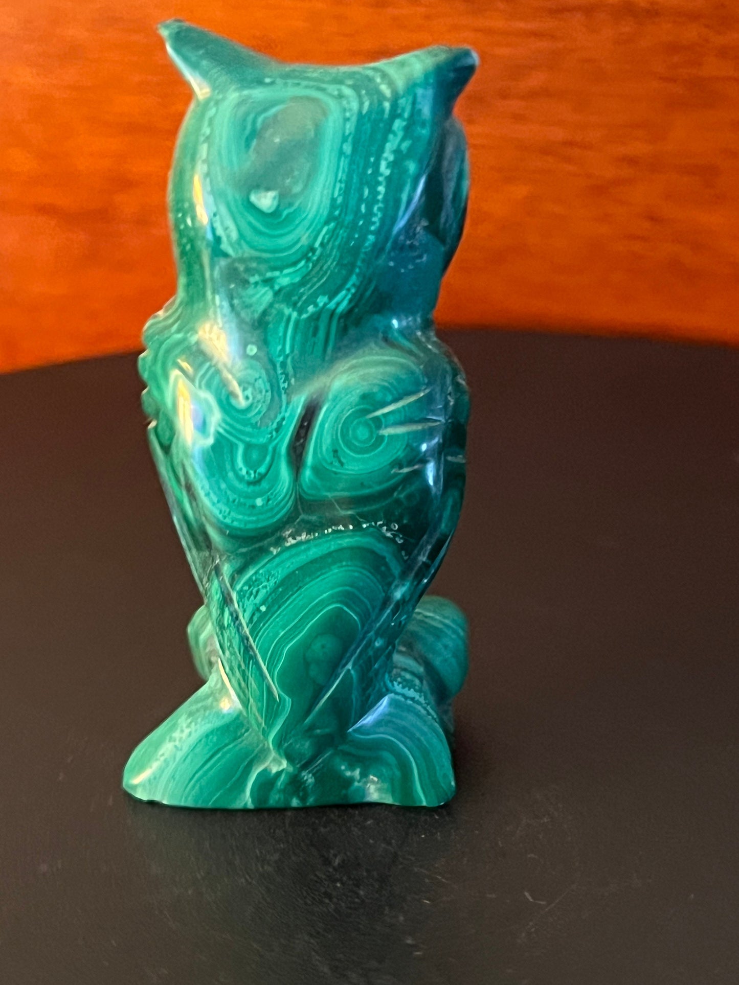 Vintage Carved Malachite Owl Figurine on Pedestal