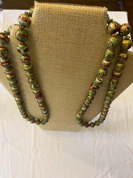 Green & Purple Hand Painted Necklace Unique Gift Opportunity Lover Antiques and Vintage