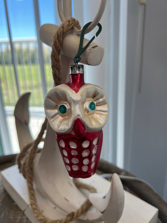 Vintage Red Owl Ornament: Hand-Blown Glass Christmas Decor, Made in Germany