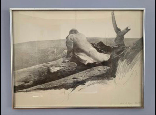 Andrew Wyeth Black and White Pencil Sketch Print Titled "Study For April Wind" Created this in 1952 Lover Antiques and Vintage