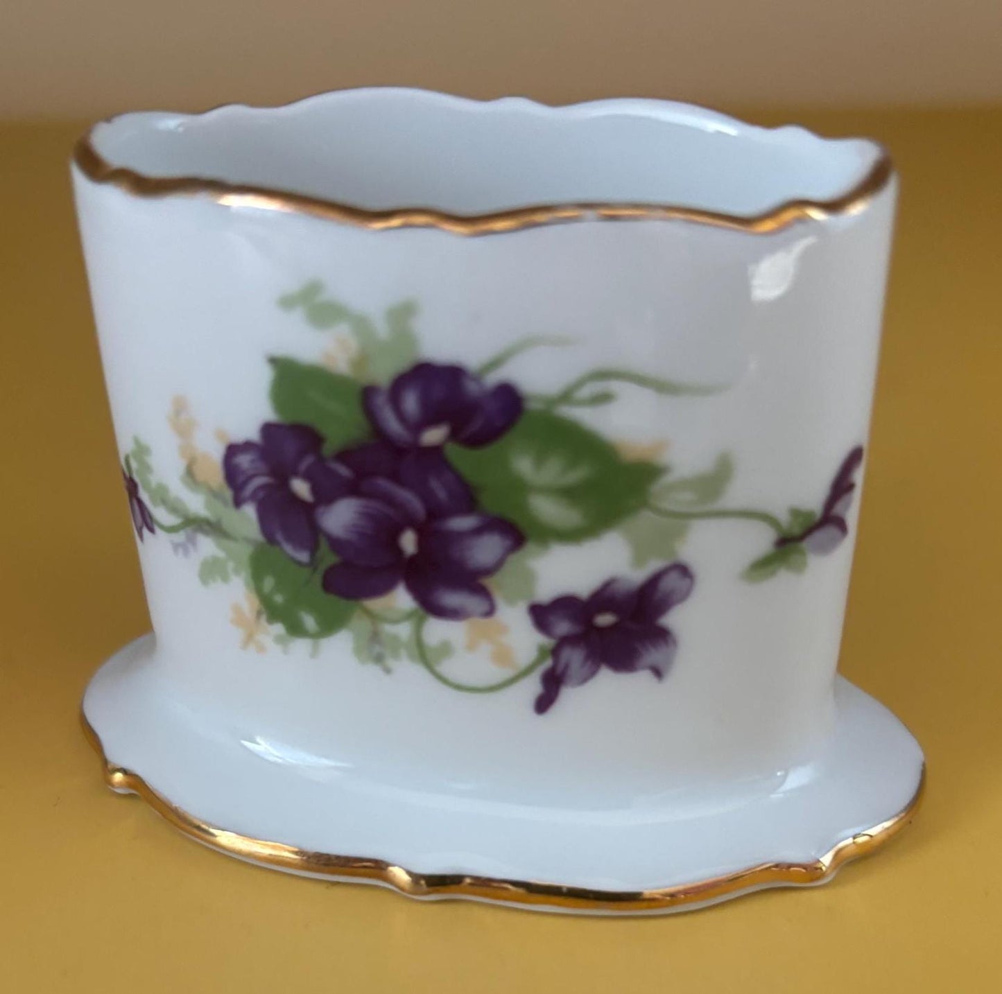 Antique Royal Bayreuth of Germany Porcelain Toothpick Holder Hand Painted Violets Pattern Fine Bavarian China Lover Antiques and Vintage