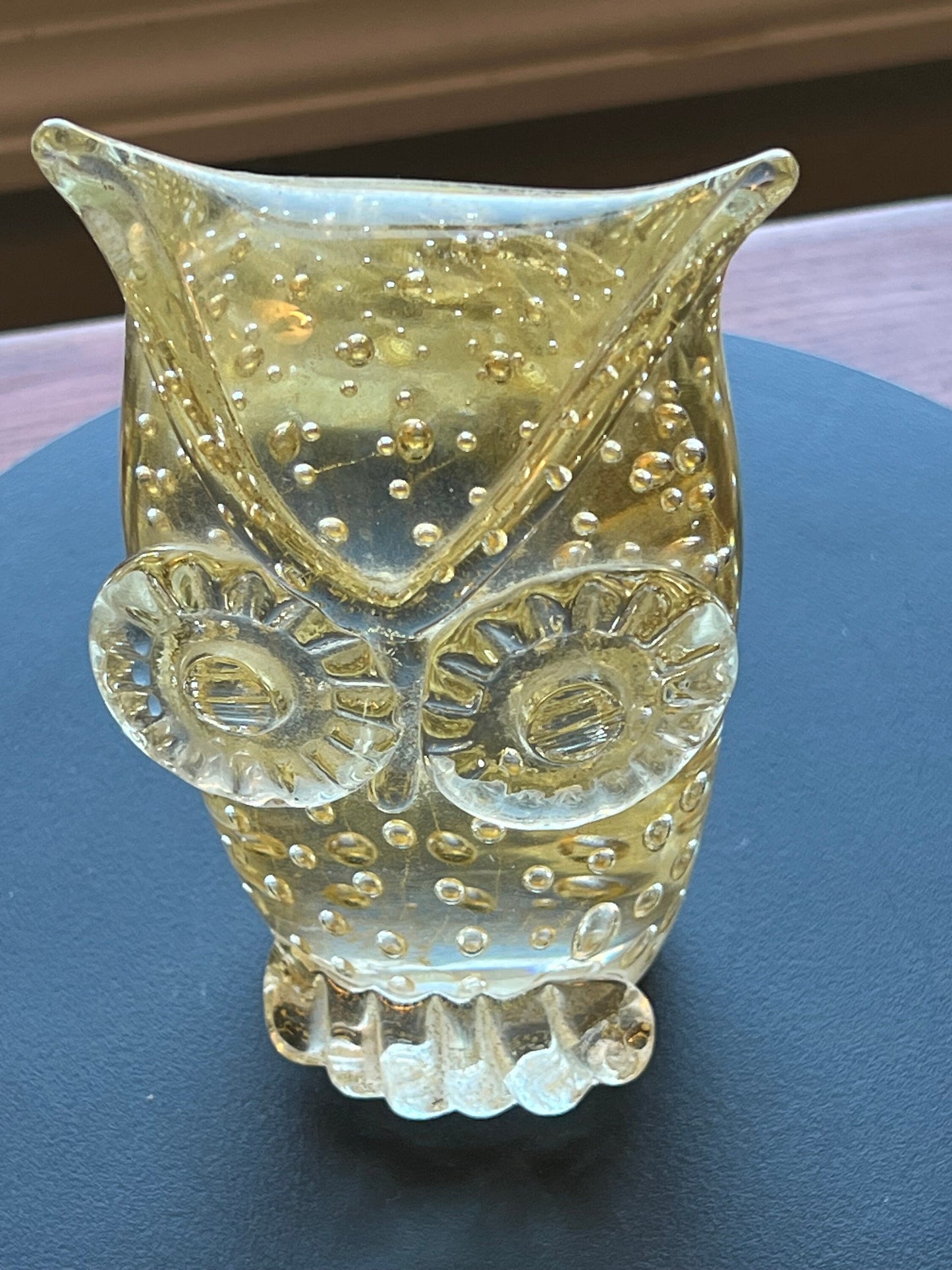 Vintage Murano Art Glass Owl Figurine: Gold Infused Italian Sculpture