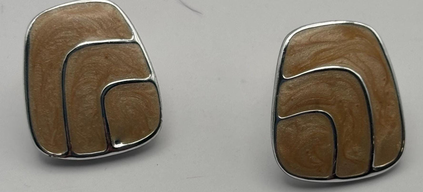 Vintage Mustard Silver Enamel Earrings Lover Antiques and Vintage