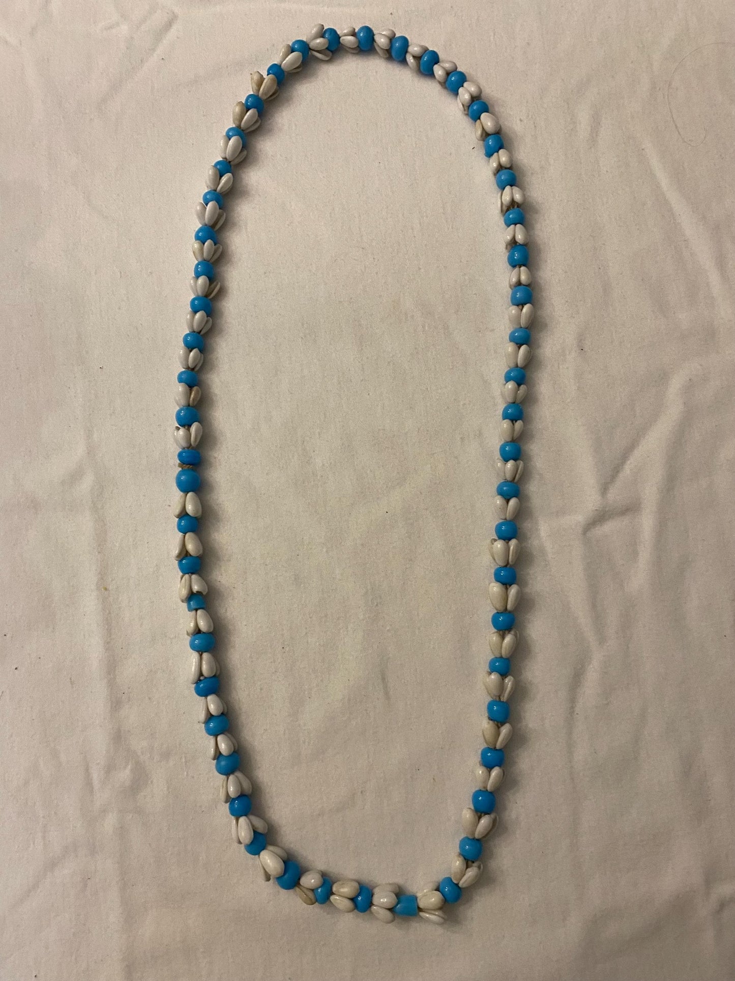 Vintage Blue White Flower and Bead Necklace, Unique Gift for Her, Retro Floral Jewelry, Lover Antiques and Vintage