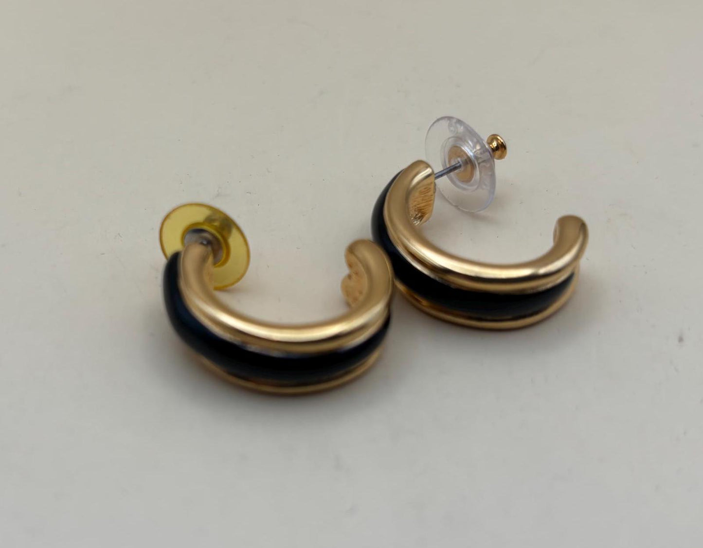 Vintage Monet Gold & Black Hoop Earrings Lover Antiques and Vintage