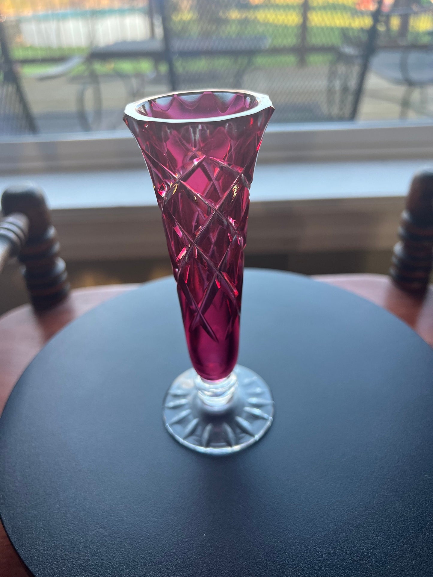 Vintage Ruby Red Cut to Clear Crystal Vase: Bohemian Czech Glass Art