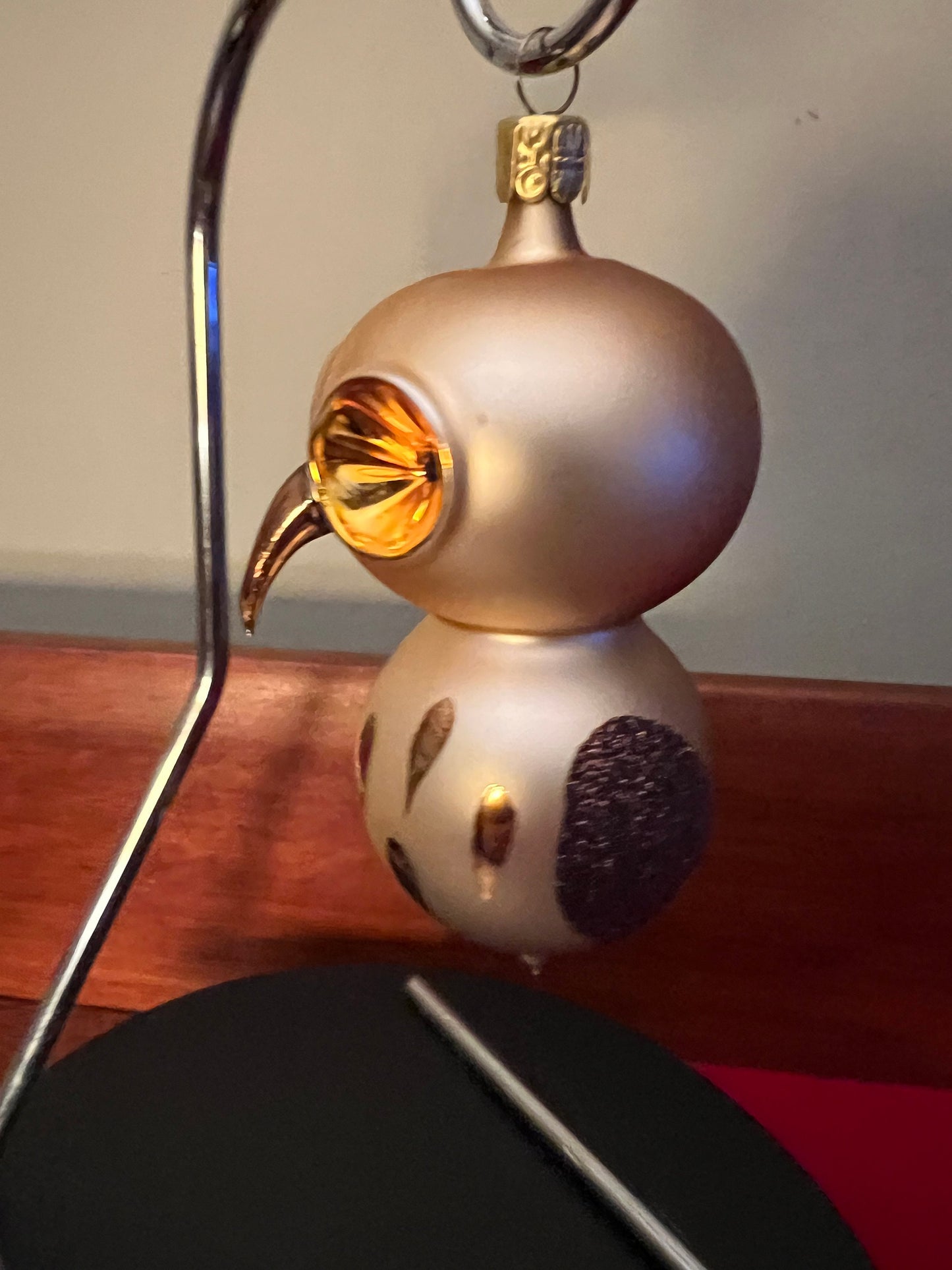 Vintage Gold Owl Ornament: Made in Czechoslovakia, 4" Tall