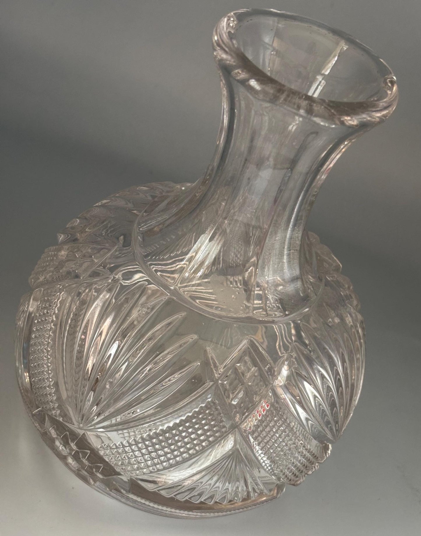 Antique Crystal Water Carafe: Duncan and Sons #28 Diamond Sunburst Design