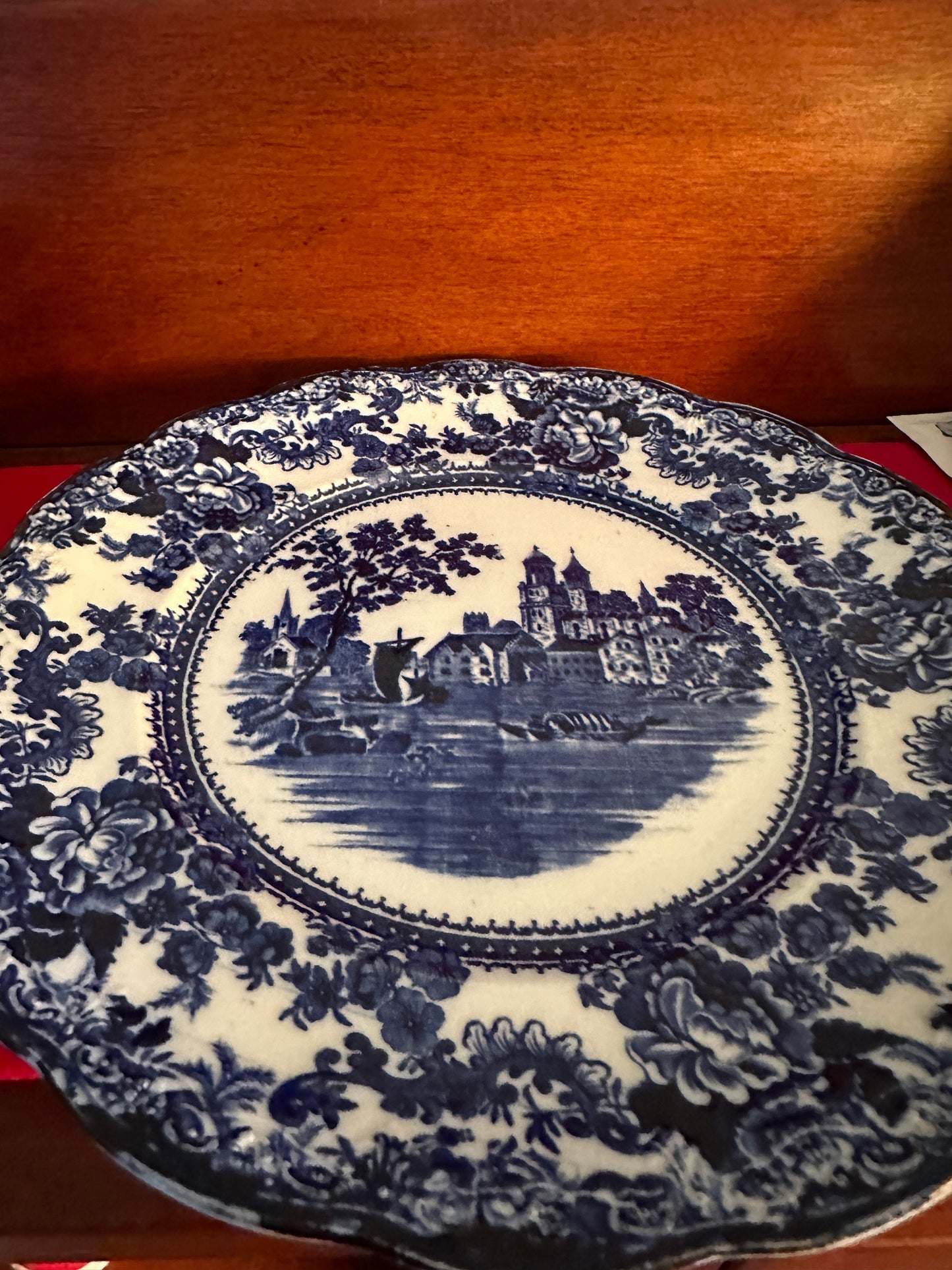 Antique Cobalt Blue Flow Plate: 10" Decorative Wall Hanging